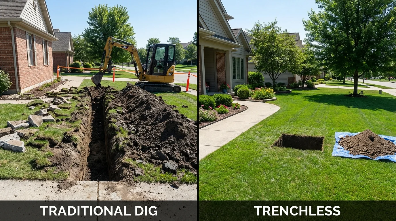 Trenchless sewer repair with minimal yard damage versus traditional excavation in Millbrook, AL